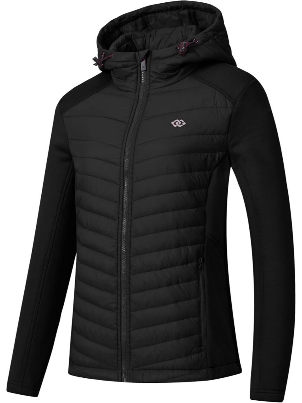 Women's Black Fleece Hoodie  Full Zip Hybrid Running Warm Lightweight Jacket